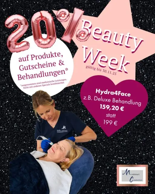 ✨Montanari Cosmetics Beauty Week – Hydra4Face✨   In nur 4in1 Behandlungsschritten zum perfekten Glow für Weihnachten! Hydra4Face macht´s möglich! Das innovative Behandlungskonzept verhilft jeder Haut in nur vier Behandlungsschritten zum sanften Peeling, porentiefer Ausreinigung und Feuchtigkeitsversorgung mit sofortigem Gloweffekt. Regelmäßige Behandlungen führen zur Verfeinerung von Poren, Verbesserung von Akne und helfen UV-Schäden und Hyperpigmentierungen unsichtbar zu machen. Die Haut wirkt jünger und straffer und strahlt mit dem Weihnachtsbaum um die Wette.   Jetzt zum Beauty Week Special mit 20% Rabatt sichern. Egal ob als Gutschein oder spontan noch für sich selbst. ❗️Noch bis 30.11.2025 gibt es 20% auf alle Kosmetikprodukte unseres Sortiments, Behandlungen und Gutscheine!   #beautyweek #hydra4face #hautgesundheit #healthyskin #welovebeauty #beauty #skinbeauty #aestheticexpert #plasticsurgery #aesthetischechirurgie #faltenbehandlung #Haut #antiaging #kosmetik #kosmetikbehandlung #falten #skinglow #gettheglow #glowingskin #aestheticdoctors #aesthetics #loveyourself #selflove #antiaging #bochum #ruhrpott