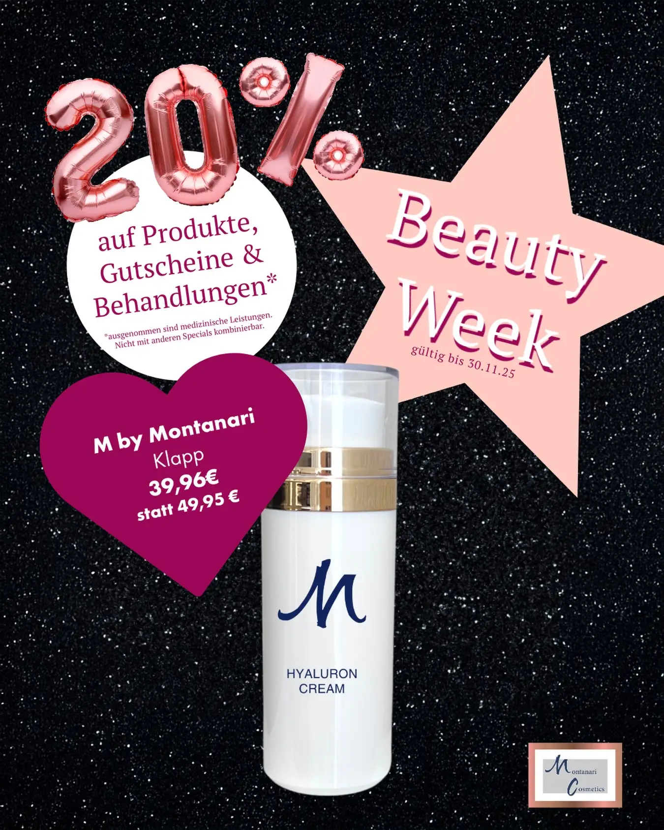✨Montanari Cosmetics Beauty Week ✨ M by Montanari Natürlich darf in der Beauty Week auch unser persönlicher „Star“ nicht fehlen: „M Hyaluron Creme by Montanari“ mit 3-fach Hyaluronsäure💦 Unsere Creme M by Montanari ist ein wahres Pflege-Allround-Talent dank seiner einzigartigen 3-fach Hyaluronsäure: ▫️sie reduziert Fältchen und feine Linien ▫️sie mildert Pigmentflecken & Rötungen ▫️sie verfeinert das Hautbild ▫️sie fördert den Aufbau von Kollagen ▫️sie ist ideal unter Make-up, weil sie keinen Fettfilm hinterlässt ▫️sie vegan, tierversuchsfrei, ohne Parabene & Paraffine und daher auch bei sensibler Haut hervorragend geeignet ⭐️Jetzt zum Beauty Week Special mit 20% Rabatt sichern. Egal ob als Gutschein oder spontan noch für sich selbst. Noch bis 30.11.2025 gibt es 20% auf alle Kosmetikprodukte unseres Sortiments, Behandlungen und Gutscheine! *Werbung* #welovebeauty #beauty #skinbeauty #hyalruoncreme #pflege #hautpflege #beauty #skinbeauty #aestheticexpert #skintreatment #faltenbehandlung #antiaging #kosmetik #falten #skinglow #glowingskin #cosmetics #kosmetik #facial #aesthetics #loveyourself #selflove #antiaging #bochum #ruhrpott